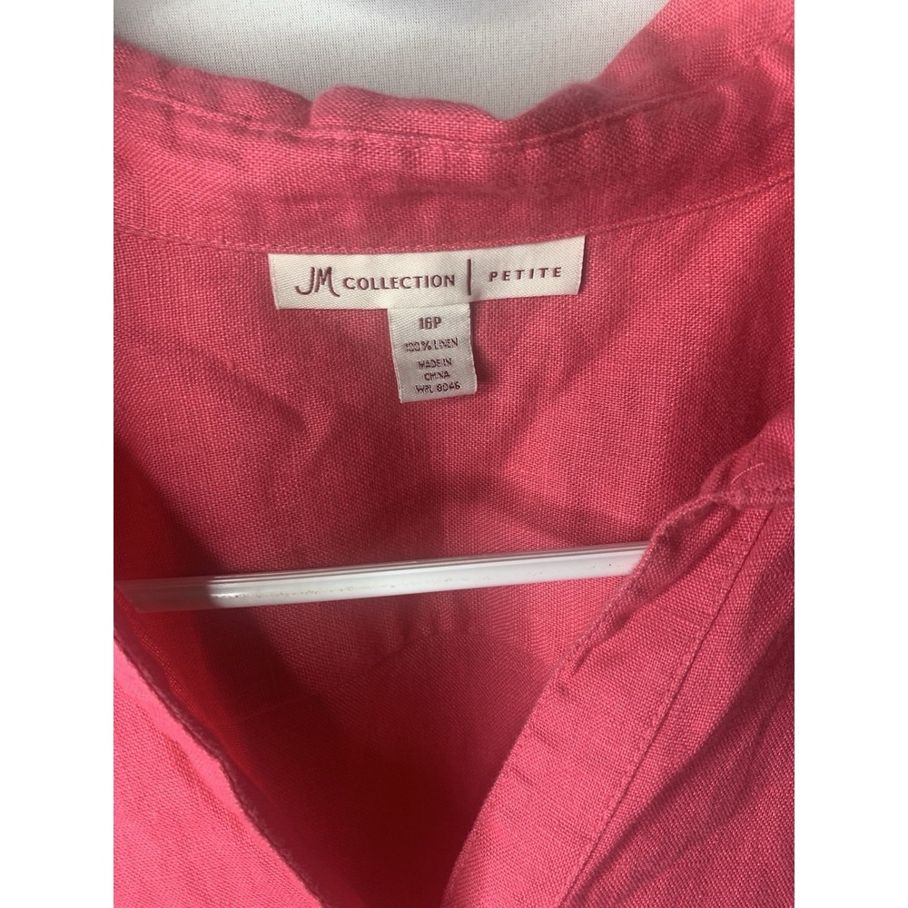 Women's 16P JM Collection Pink 100% Linen 3/4 Sleeve Button Shirt NWT - Picture 2 of 11